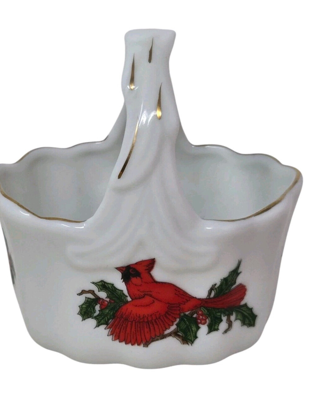 Vintage Lefton Cardinal Basket Holly Japan